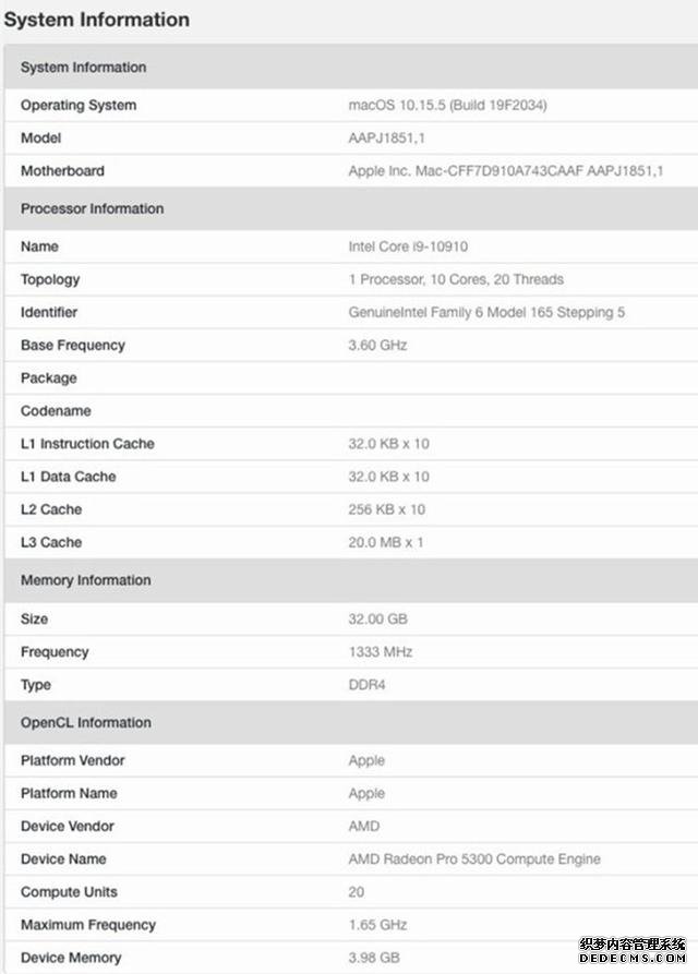 苹果iMac 2020配置曝光：将搭载i9-10910和Radeon Pro 5300